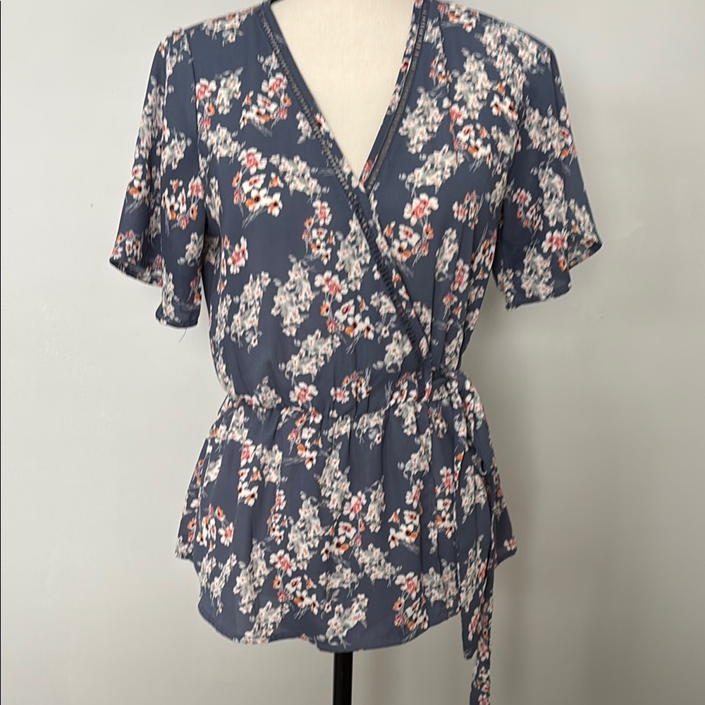 Floral Wrap Top - Blue